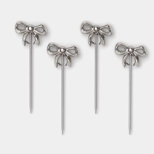 5 packs of 4 Threshold Silver Bow Cocktail Picks Coquette Metal Garnish Skewers